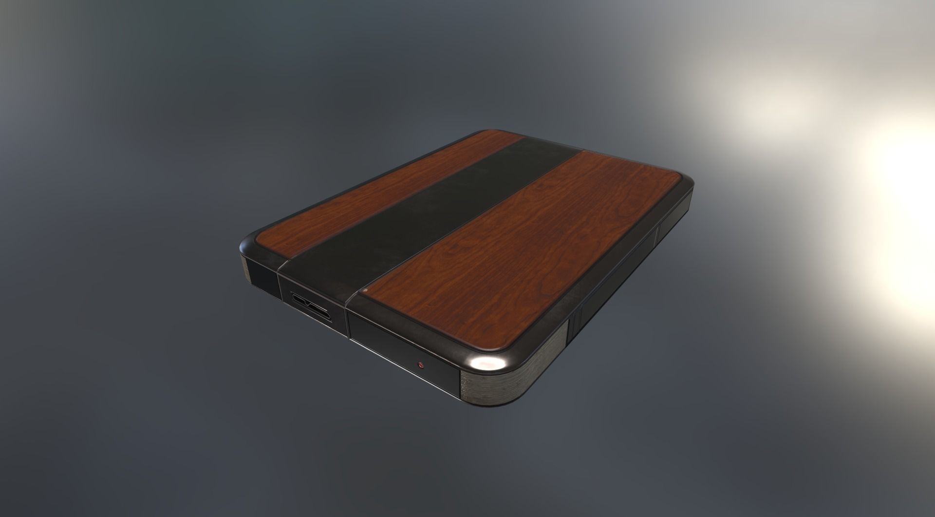 External HDD With USB Cable Rigged Wood Metal Version Low-poly 3D model_11