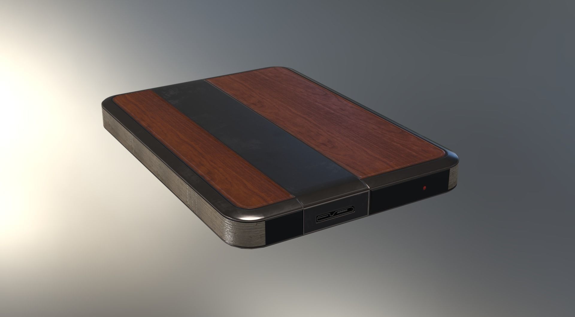 External HDD With USB Cable Rigged Wood Metal Version Low-poly 3D model_26