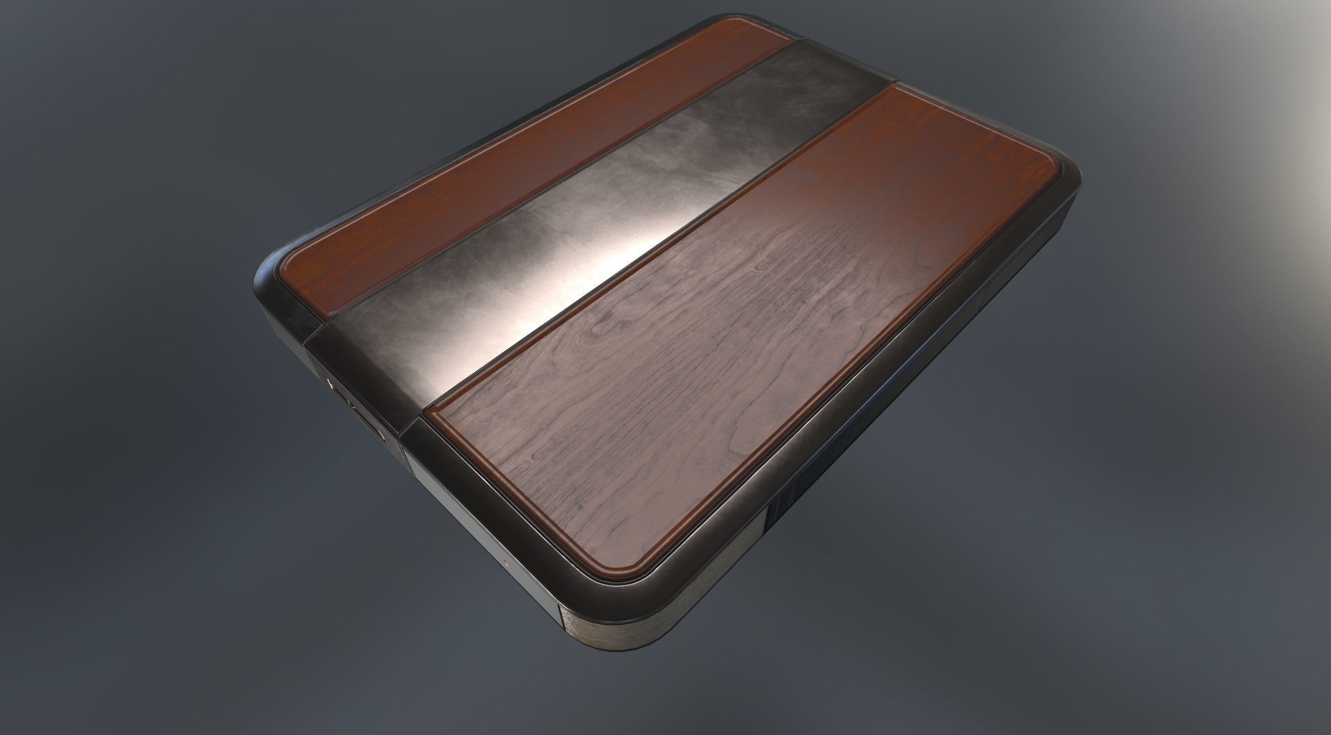 External HDD With USB Cable Rigged Wood Metal Version Low-poly 3D model_27