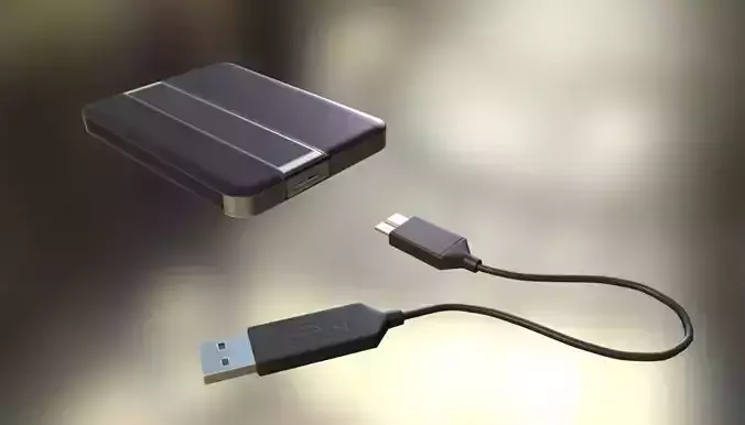 External HDD With USB Cable Rigged Dark Leather Version Low-poly 3D model