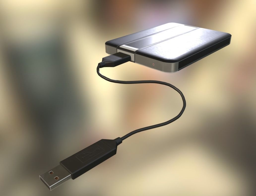 External HDD With USB Cable Rigged Dark Leather Version Low-poly 3D model_7