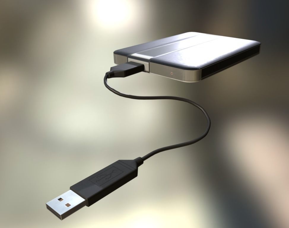 External HDD With USB Cable Rigged Dark Leather Version Low-poly 3D model_3