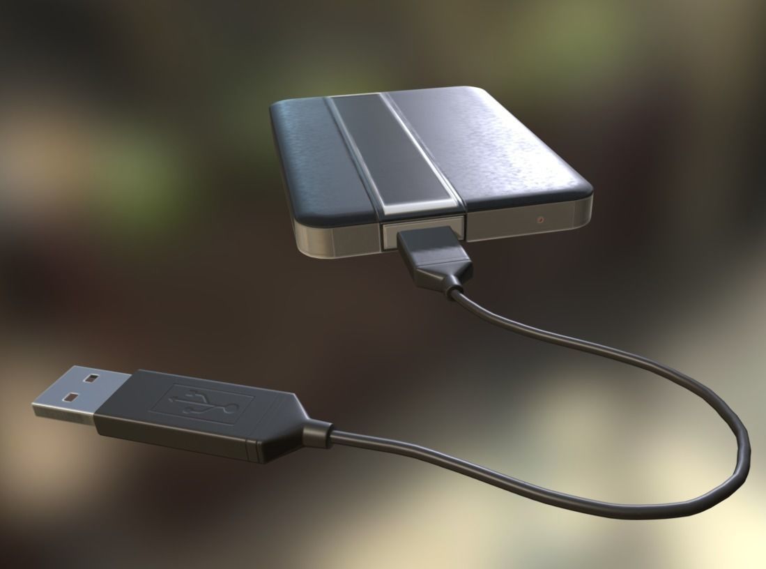 External HDD With USB Cable Rigged Dark Leather Version Low-poly 3D model_8