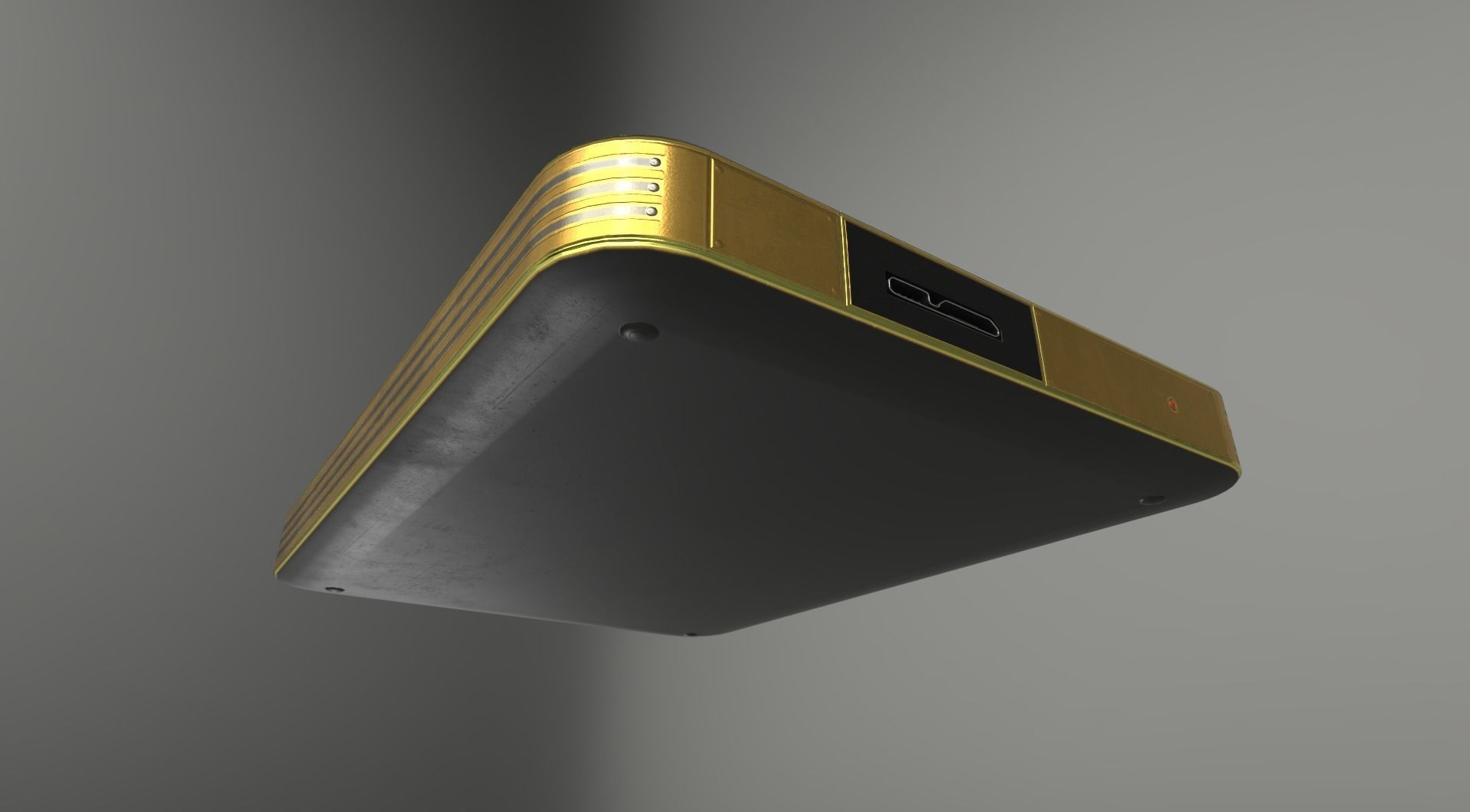 External HDD With USB Cable Rigged Gold Version Low-poly 3D model_11