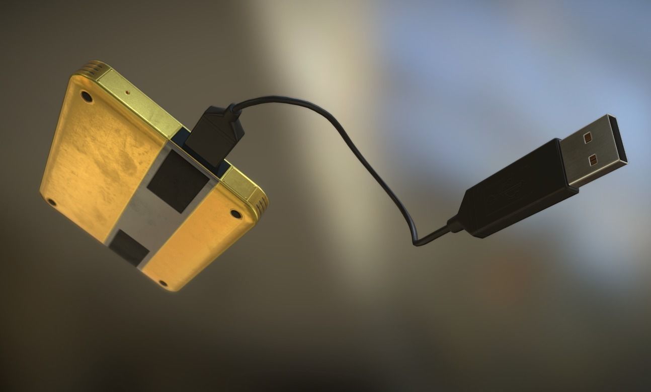 External HDD With USB Cable Rigged Gold Version Low-poly 3D model_6