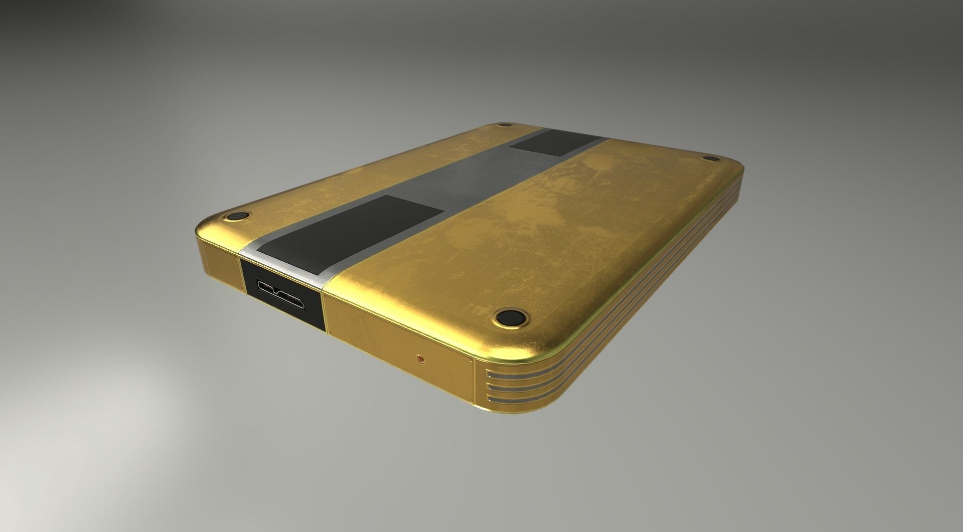 External HDD With USB Cable Rigged Gold Version Low-poly 3D model_10