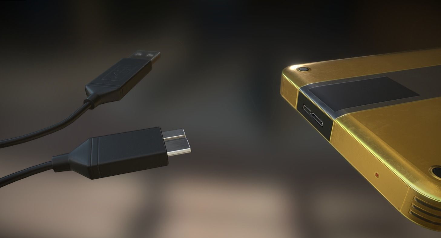 External HDD With USB Cable Rigged Gold Version Low-poly 3D model_5