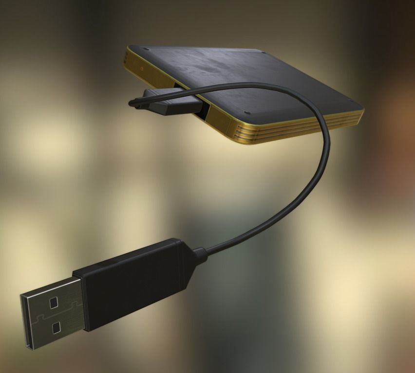 External HDD With USB Cable Rigged Gold Version Low-poly 3D model_4