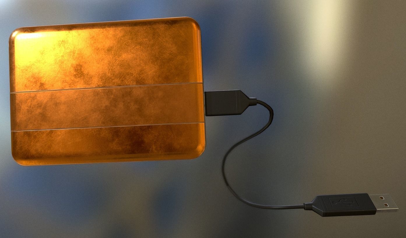 External HDD With USB Cable Rigged Copper Version Low-poly 3D model_6