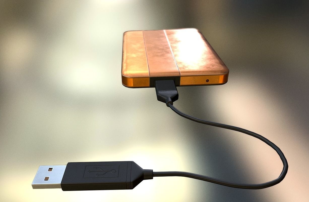 External HDD With USB Cable Rigged Copper Version Low-poly 3D model_5