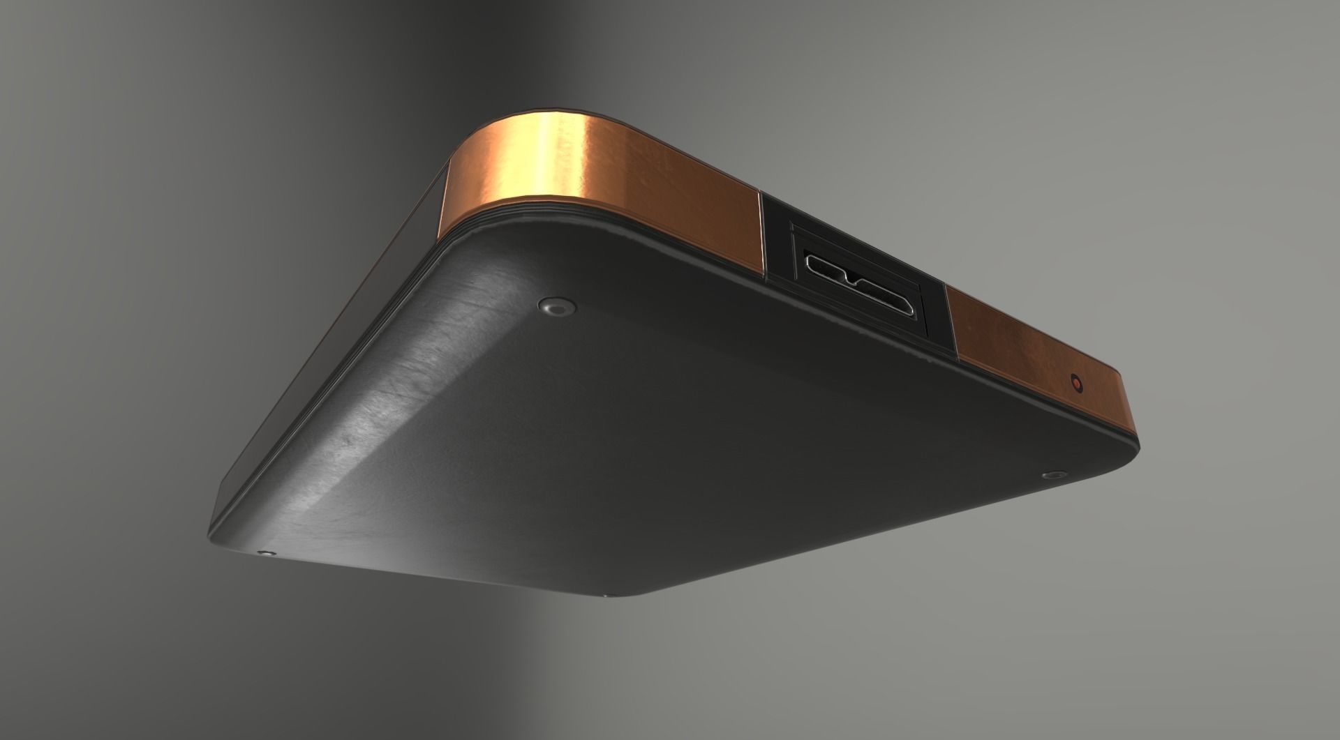 External HDD With USB Cable Rigged Copper Version Low-poly 3D model_14