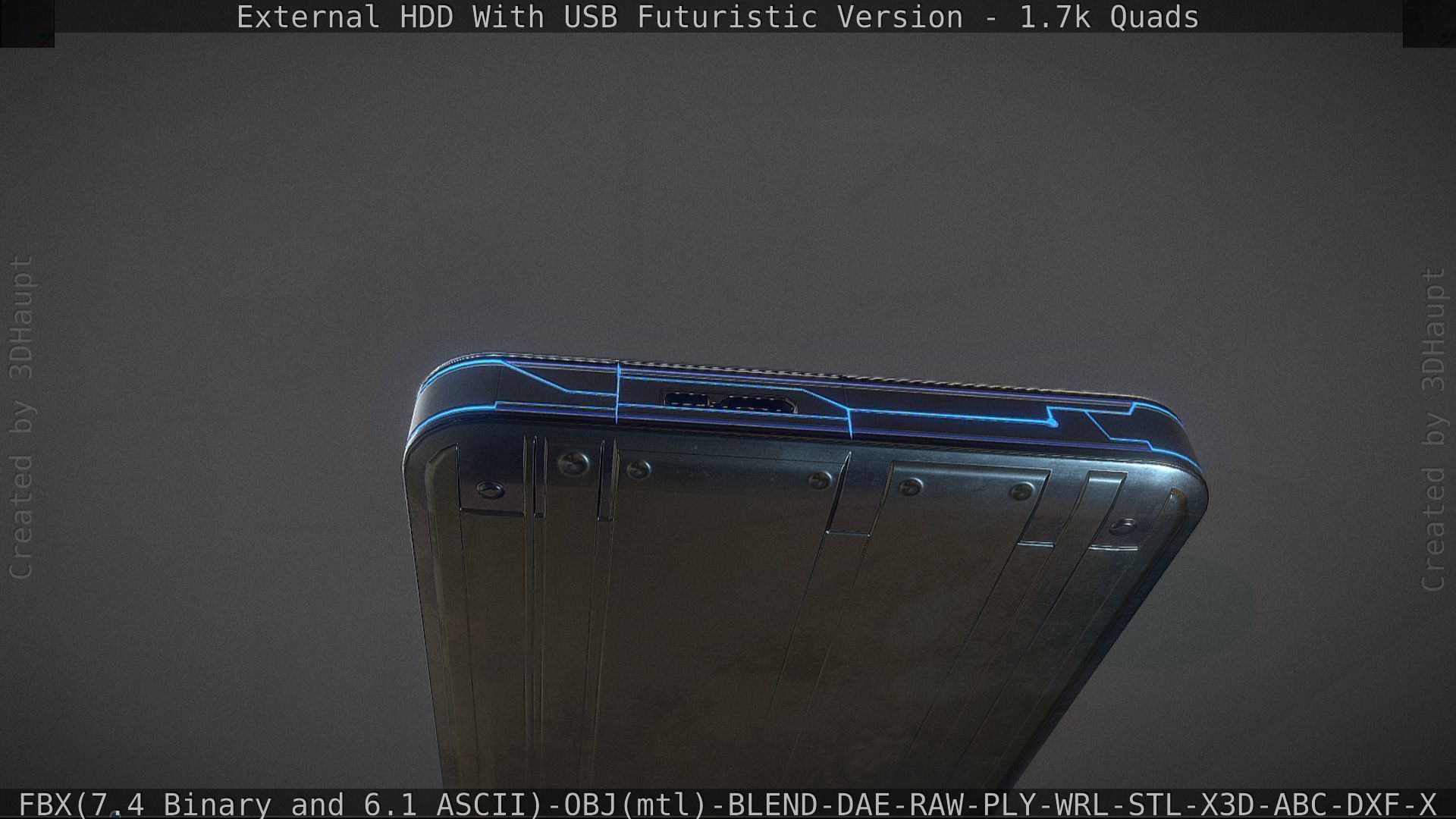 External HDD With USB Cable Rigged Futuristic Version Low-poly 3D model_117