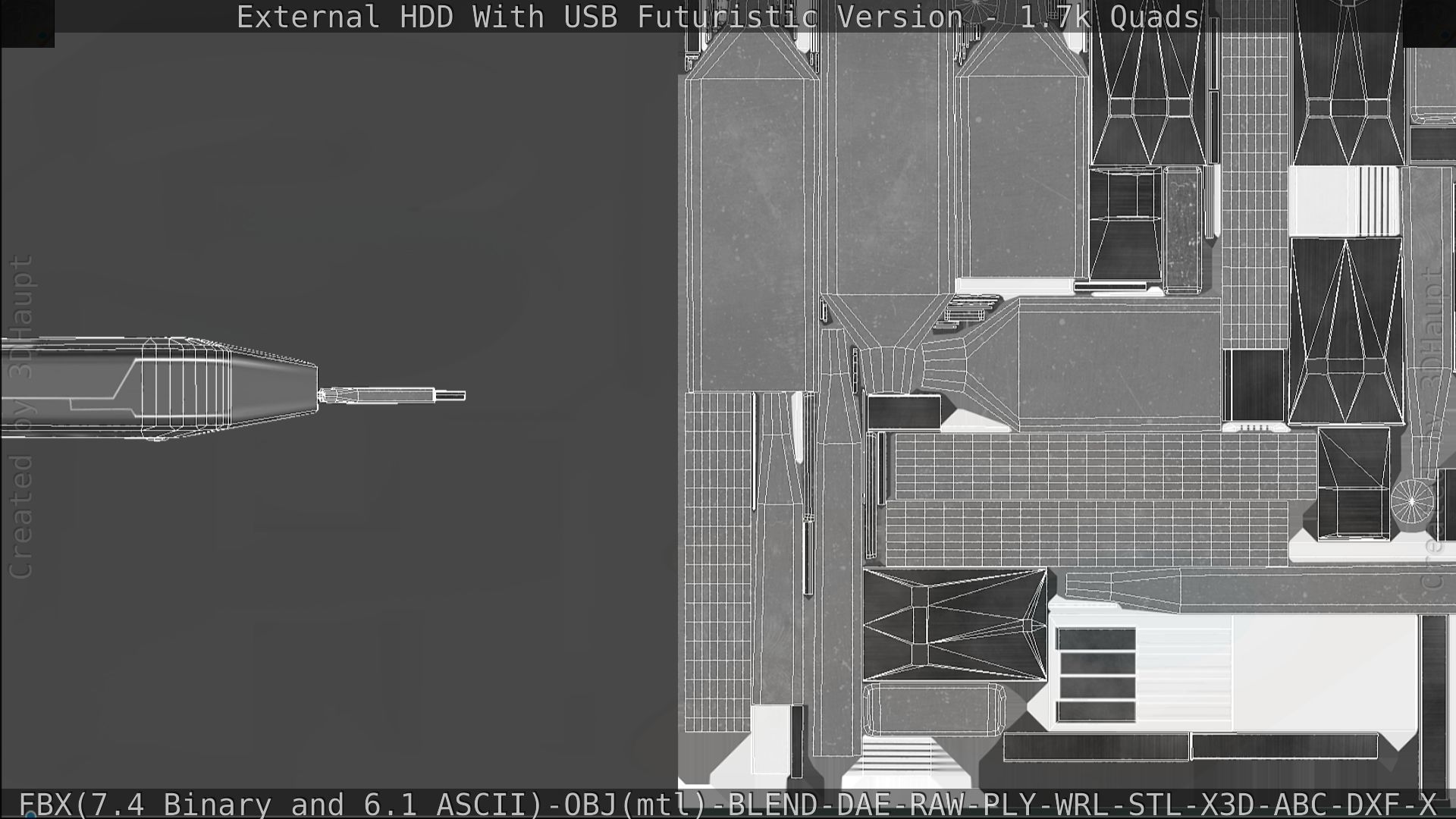 External HDD With USB Cable Rigged Futuristic Version Low-poly 3D model_165