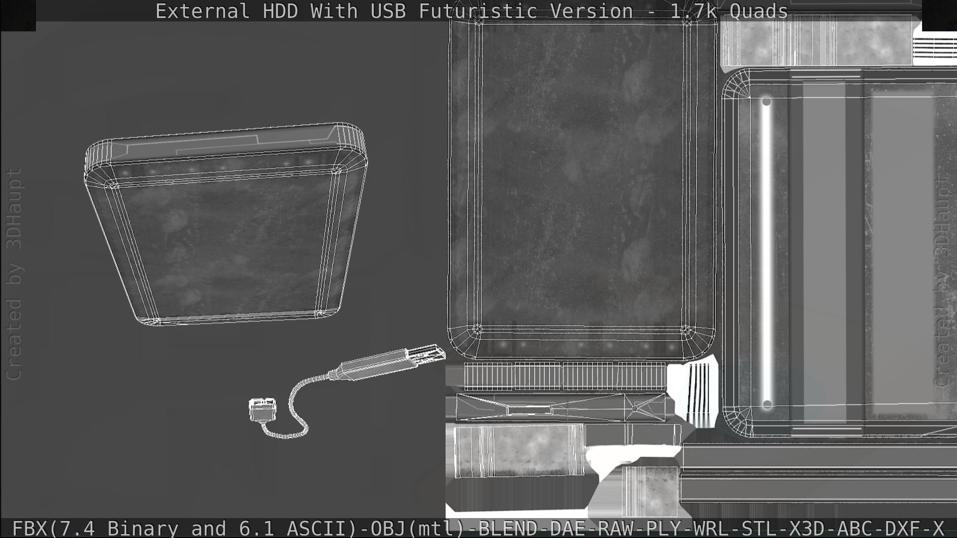 External HDD With USB Cable Rigged Futuristic Version Low-poly 3D model_154
