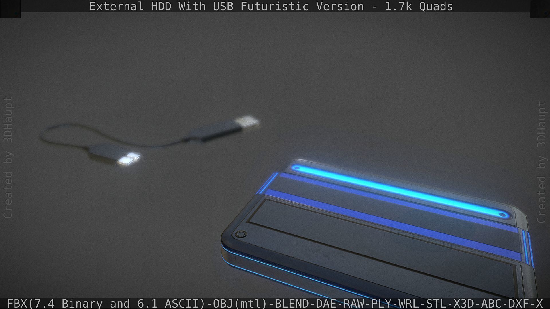 External HDD With USB Cable Rigged Futuristic Version Low-poly 3D model_97