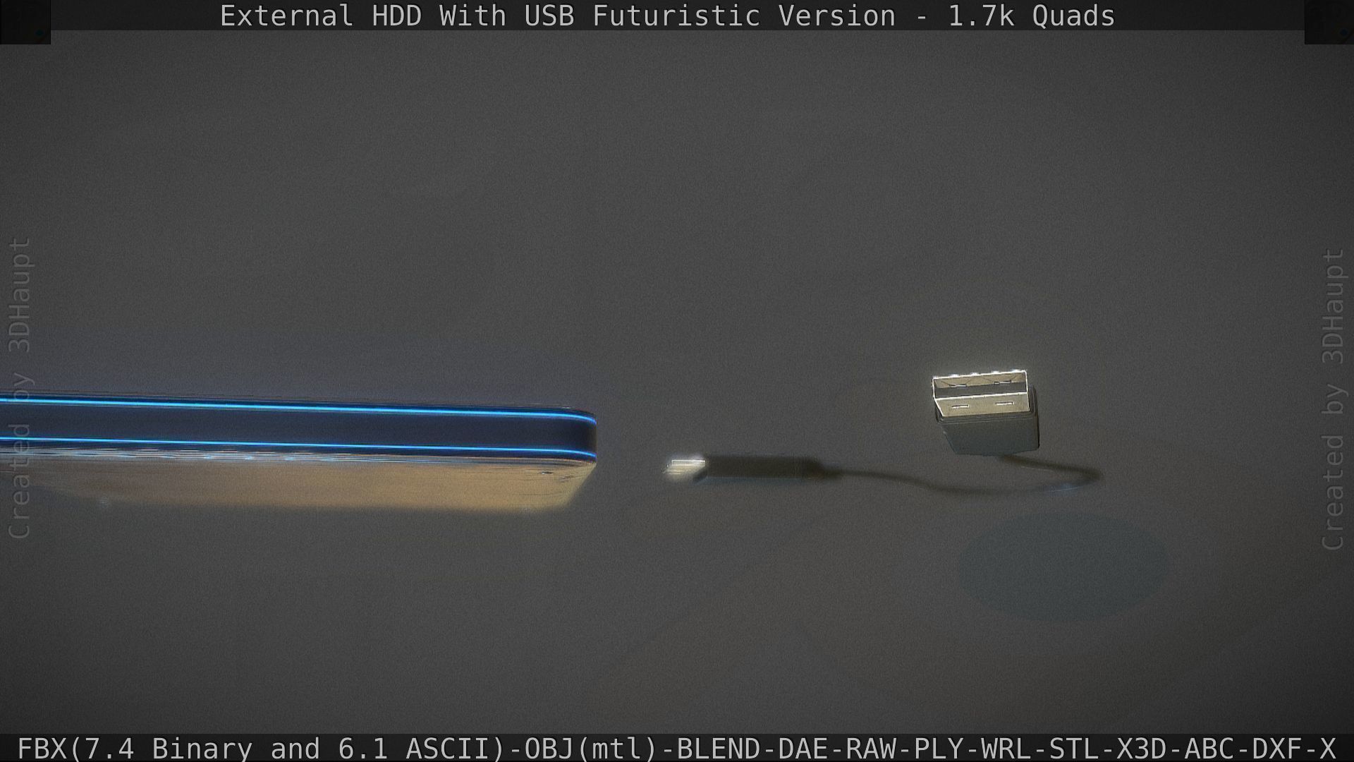 External HDD With USB Cable Rigged Futuristic Version Low-poly 3D model_98