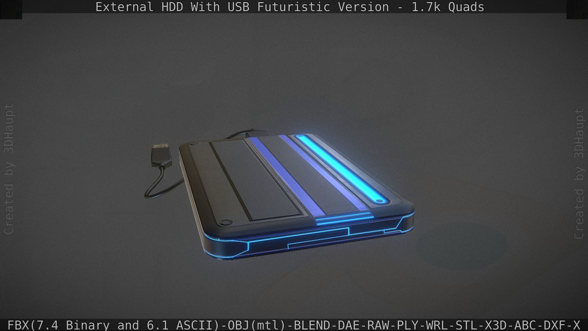 External HDD With USB Cable Rigged Futuristic Version Low-poly 3D model_91