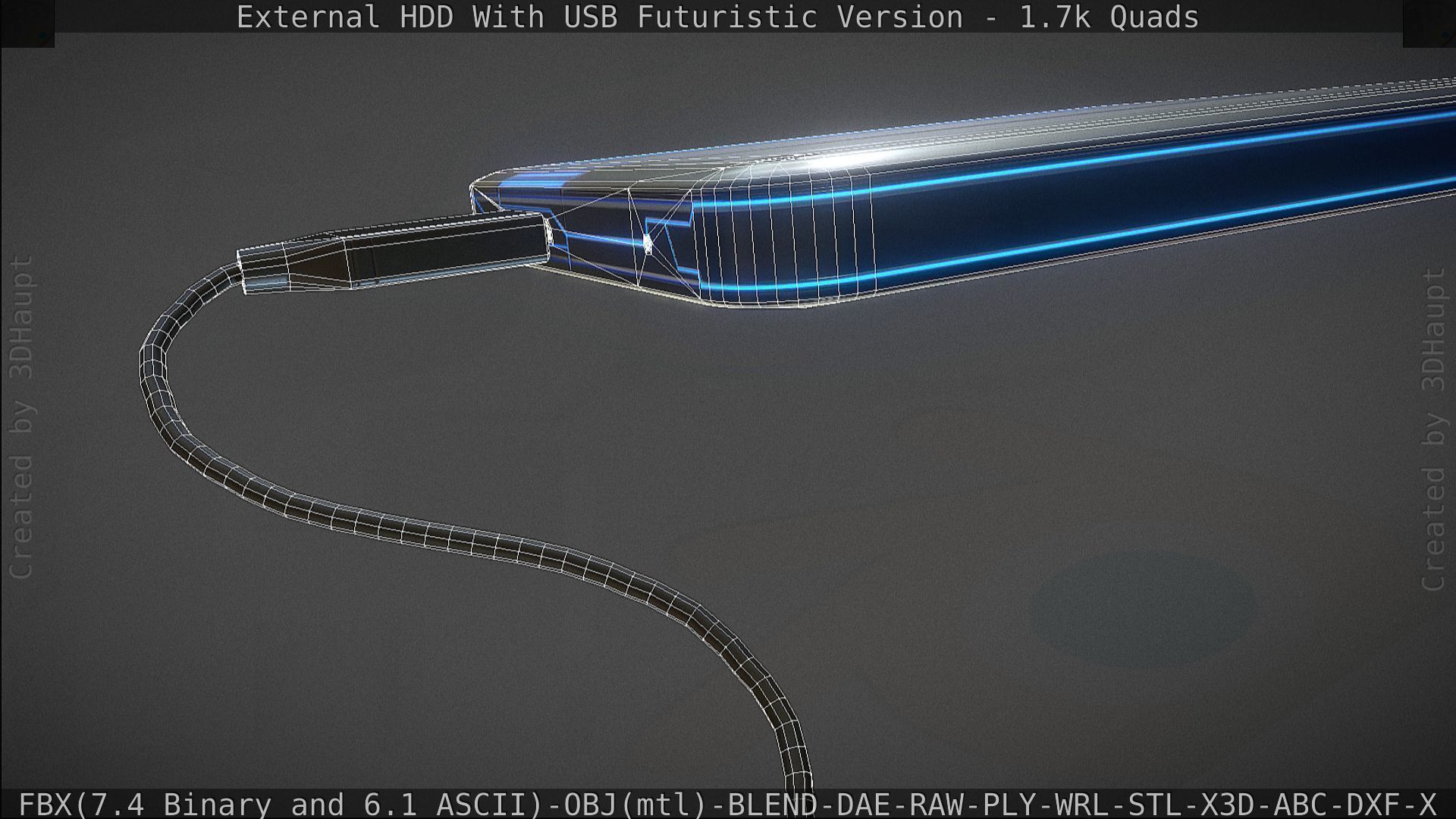 External HDD With USB Cable Rigged Futuristic Version Low-poly 3D model_139