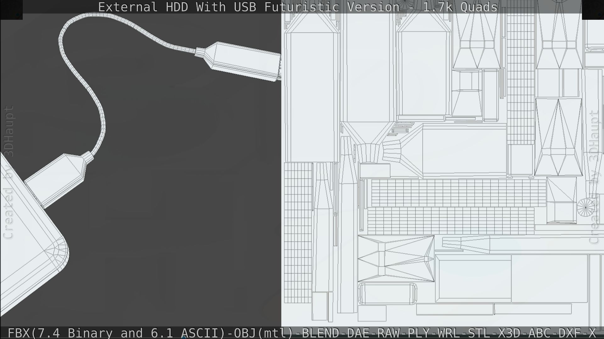 External HDD With USB Cable Rigged Futuristic Version Low-poly 3D model_161