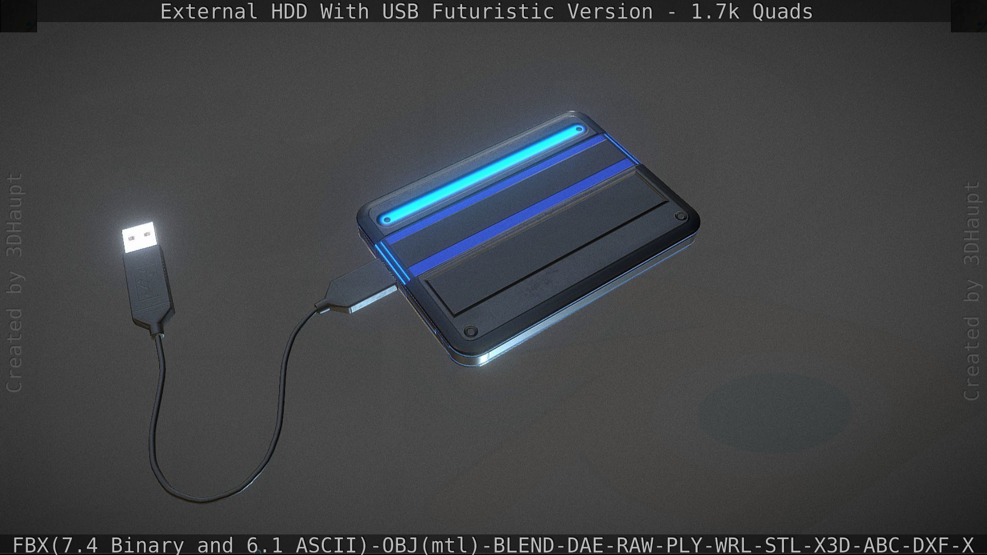 External HDD With USB Cable Rigged Futuristic Version Low-poly 3D model_127