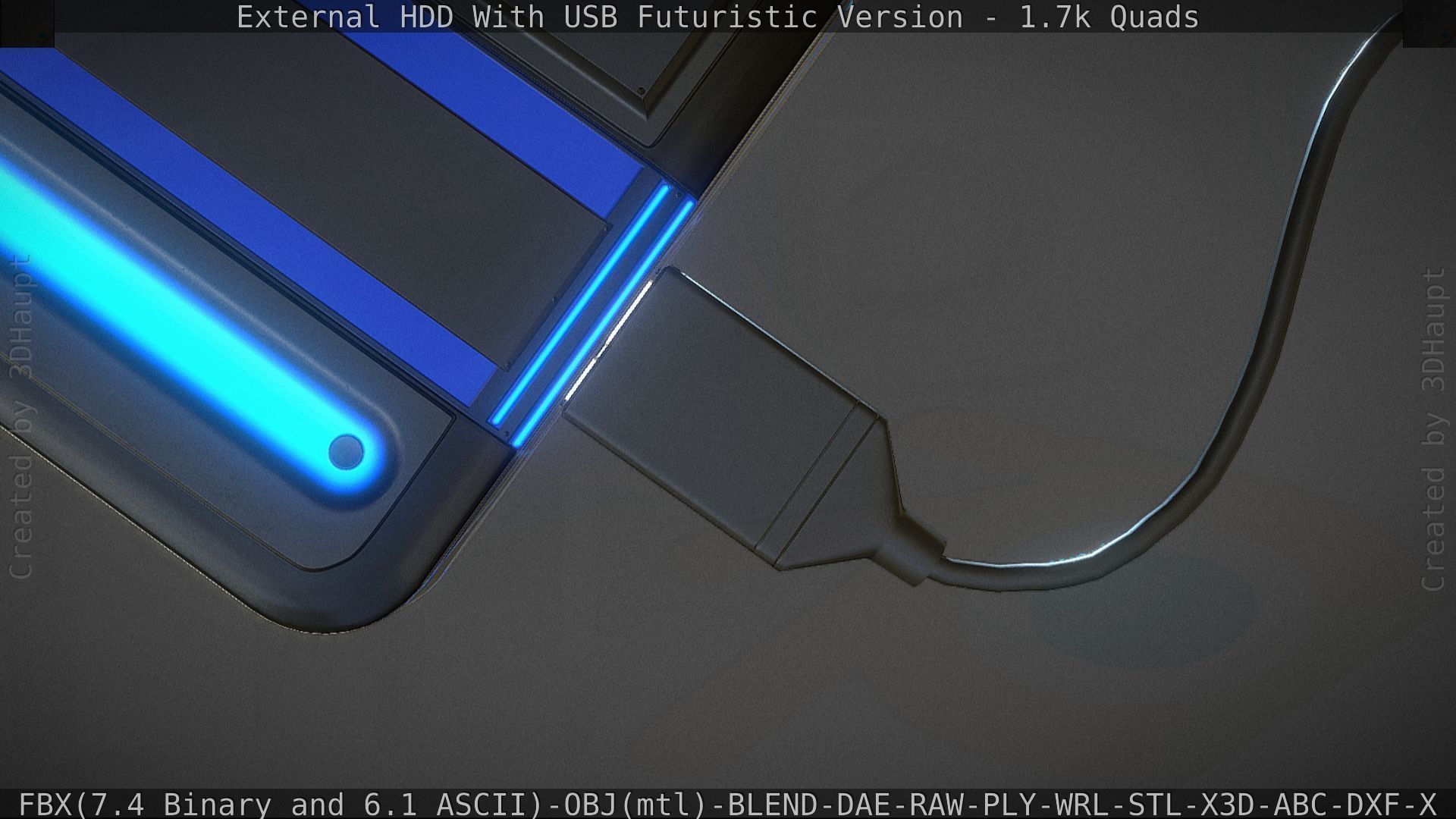 External HDD With USB Cable Rigged Futuristic Version Low-poly 3D model_75
