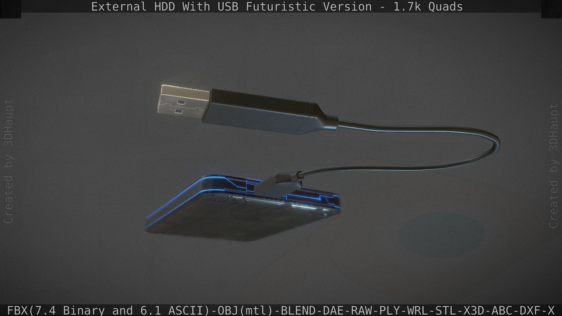 External HDD With USB Cable Rigged Futuristic Version Low-poly 3D model_93