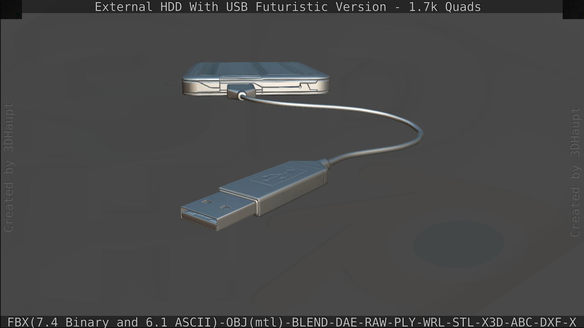 External HDD With USB Cable Rigged Futuristic Version Low-poly 3D model_180