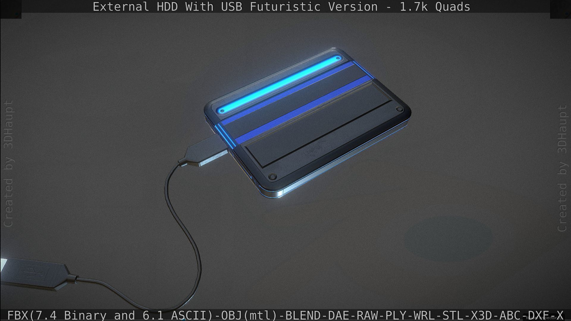 External HDD With USB Cable Rigged Futuristic Version Low-poly 3D model_132