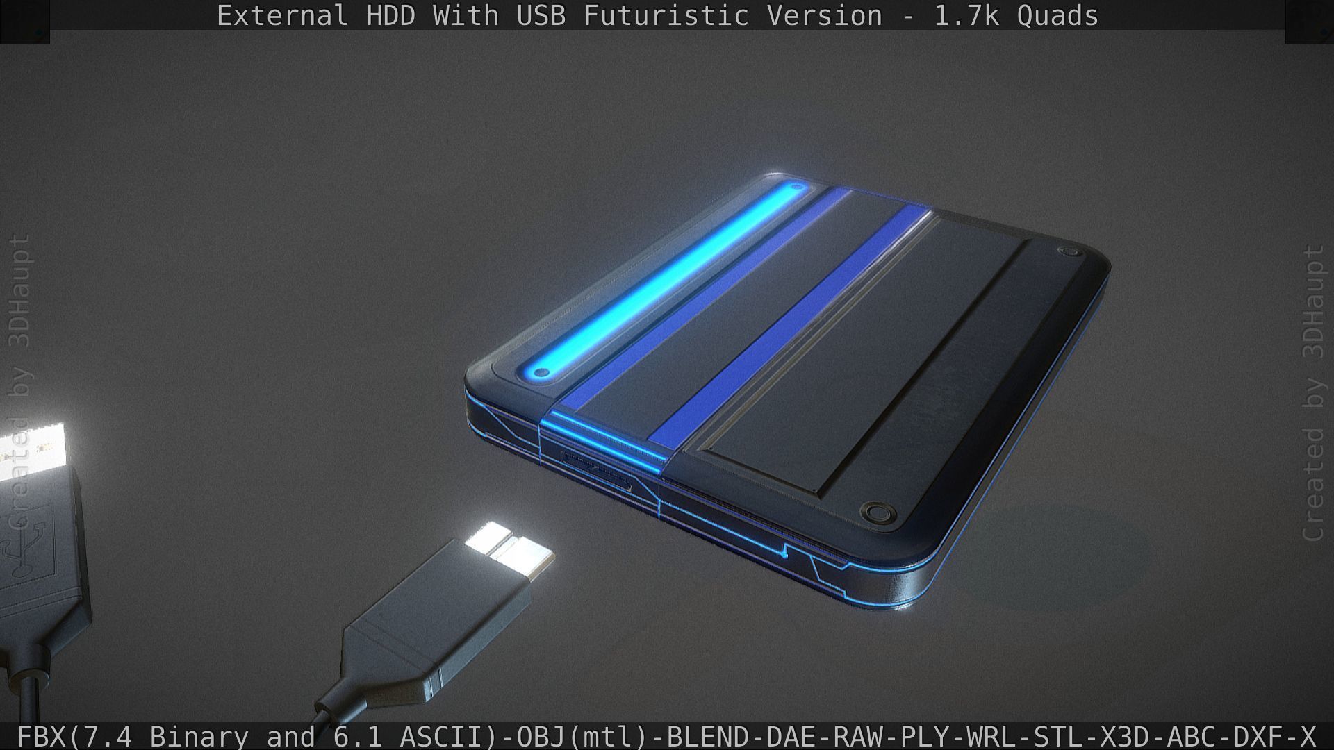 External HDD With USB Cable Rigged Futuristic Version Low-poly 3D model_131