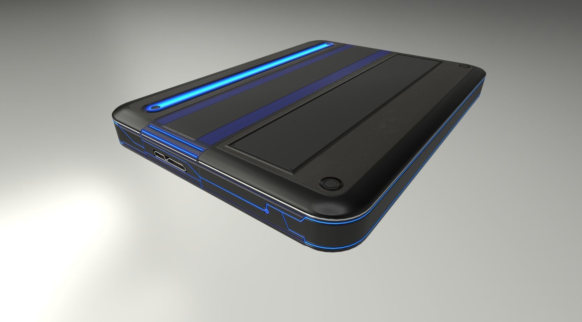 External HDD With USB Cable Rigged Futuristic Version Low-poly 3D model_11