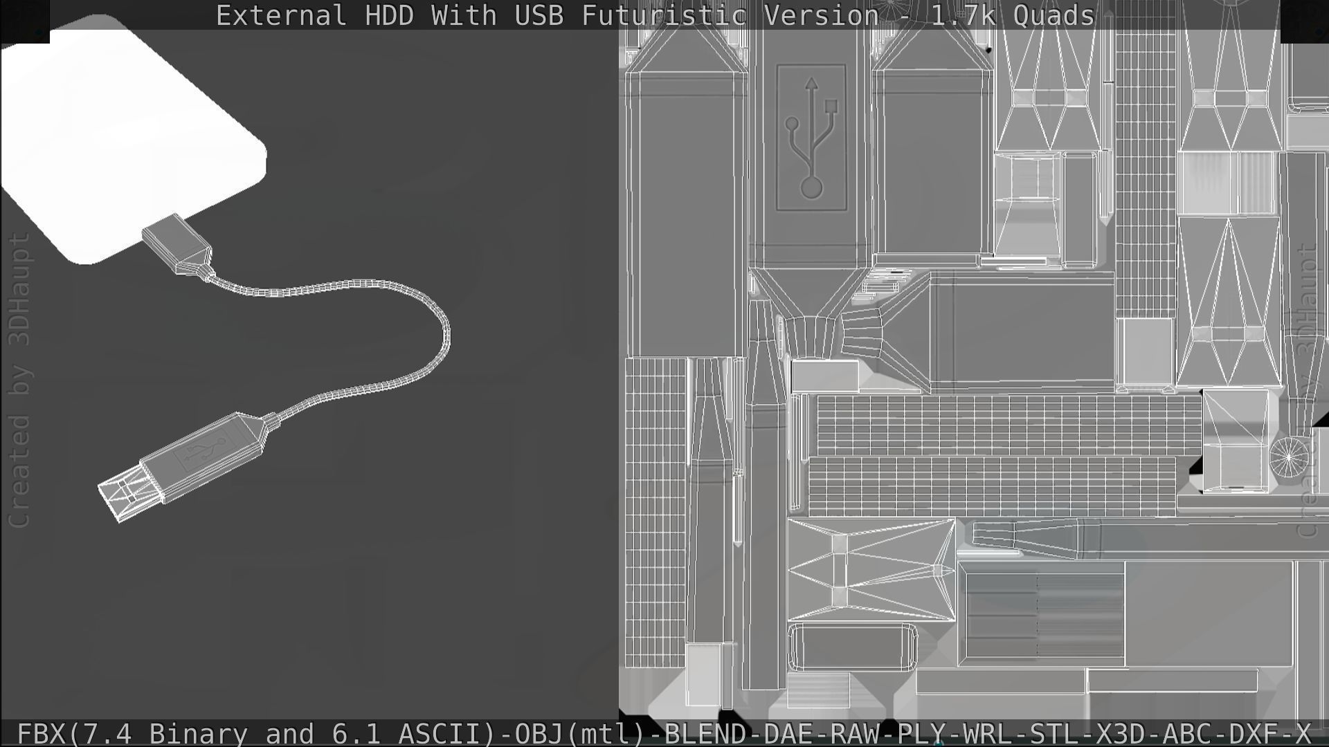 External HDD With USB Cable Rigged Futuristic Version Low-poly 3D model_164