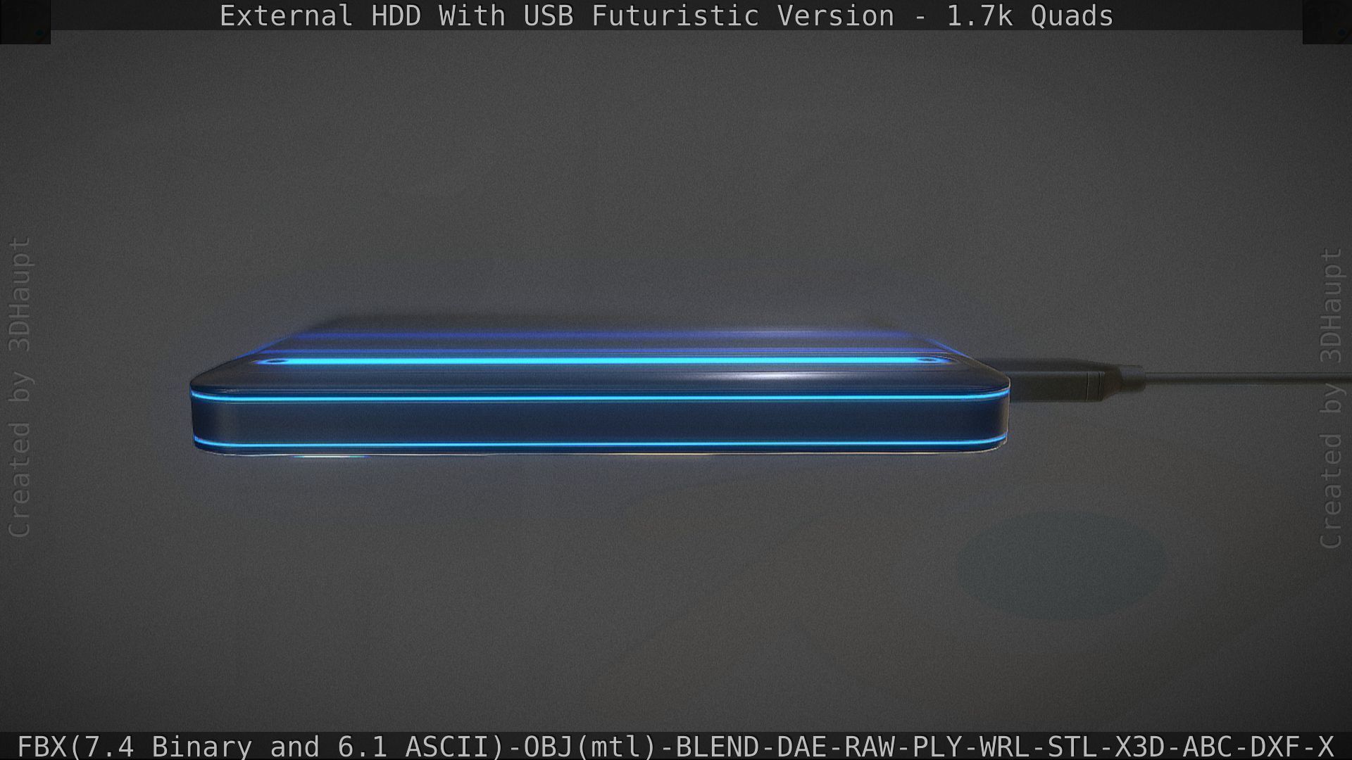 External HDD With USB Cable Rigged Futuristic Version Low-poly 3D model_116