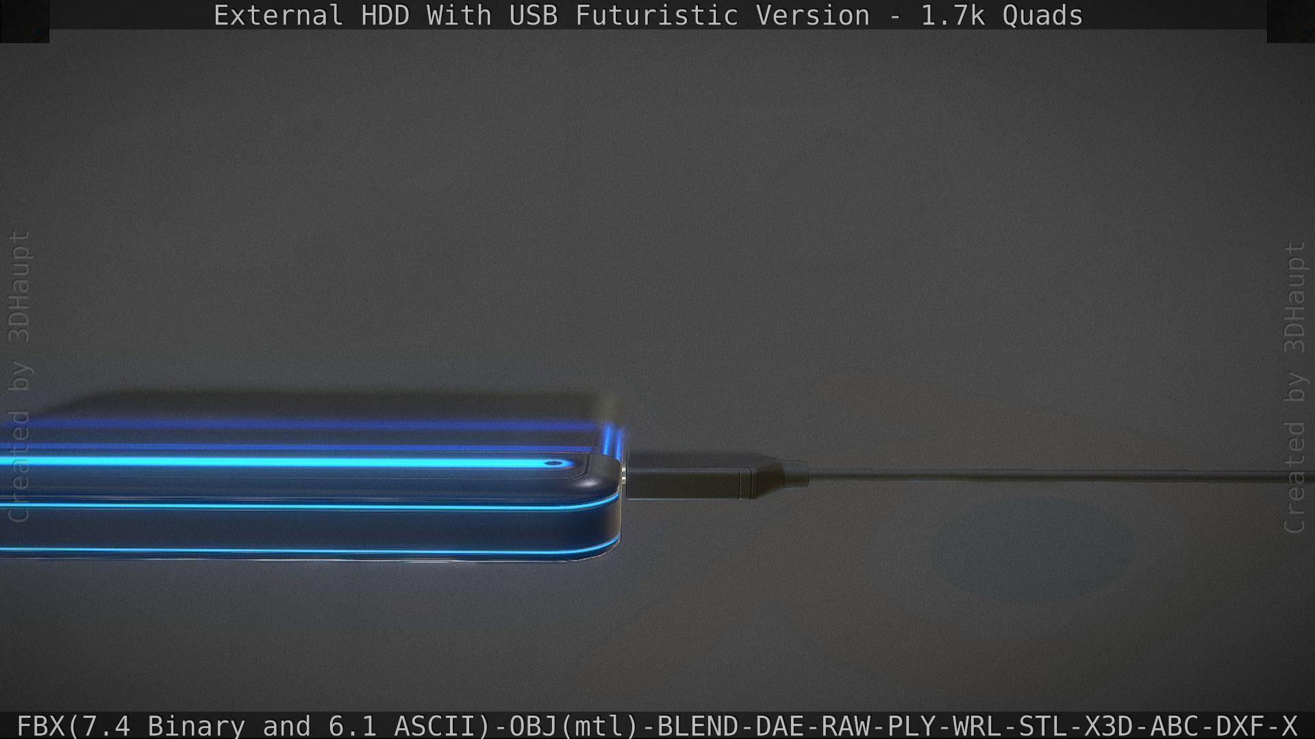 External HDD With USB Cable Rigged Futuristic Version Low-poly 3D model_115