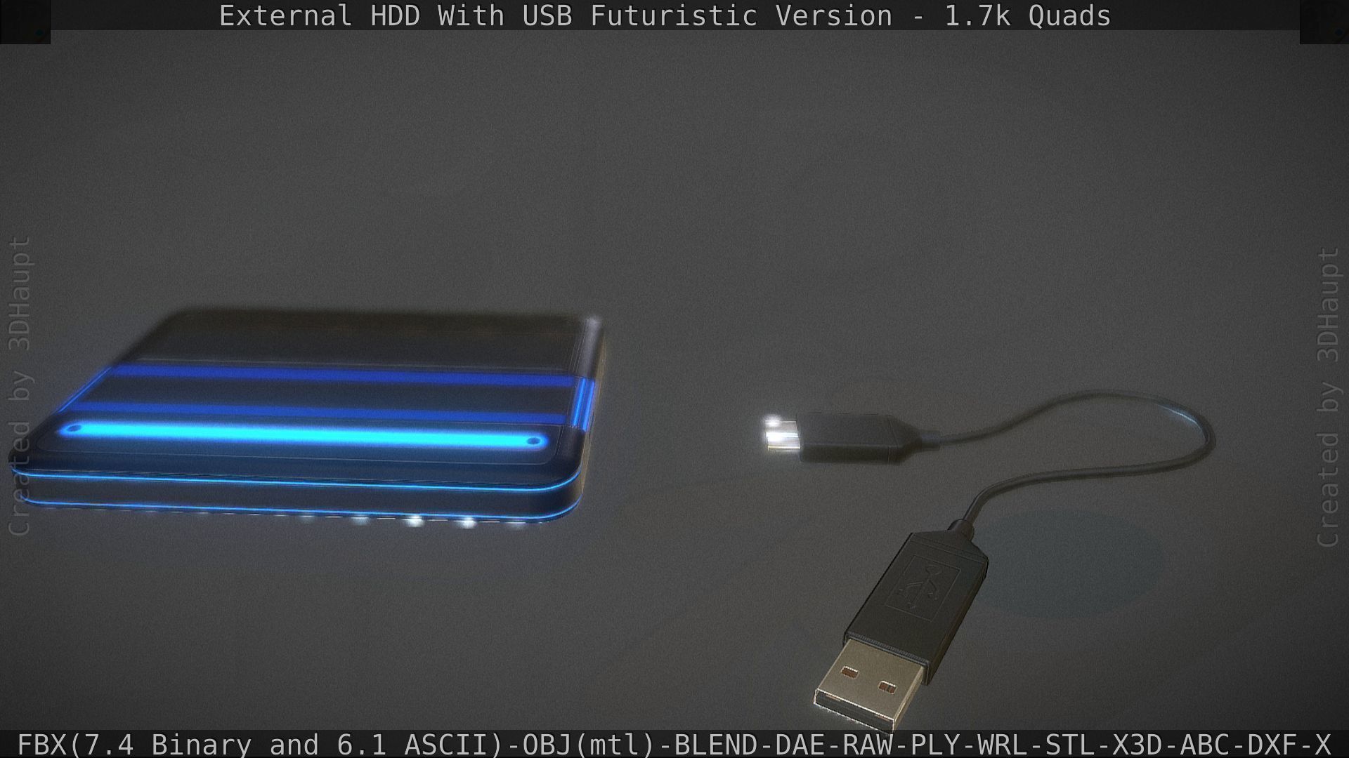 External HDD With USB Cable Rigged Futuristic Version Low-poly 3D model_100