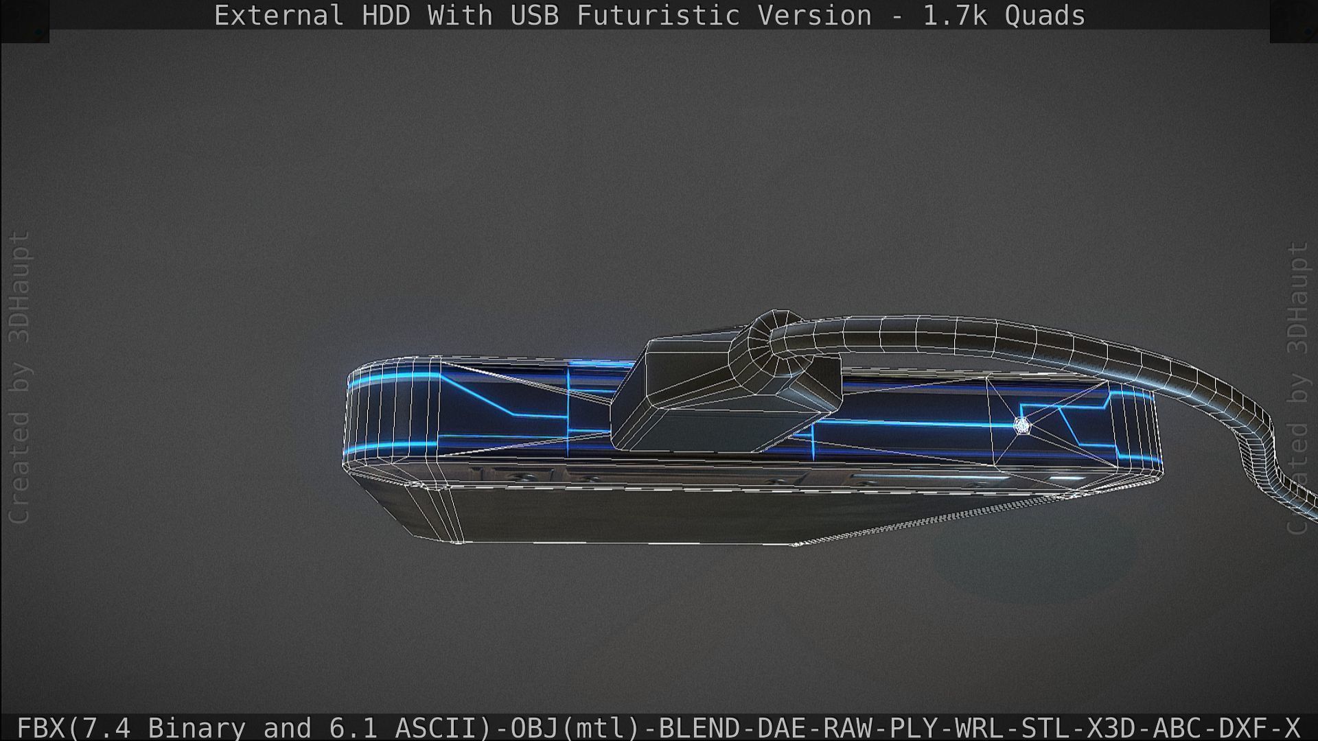 External HDD With USB Cable Rigged Futuristic Version Low-poly 3D model_148