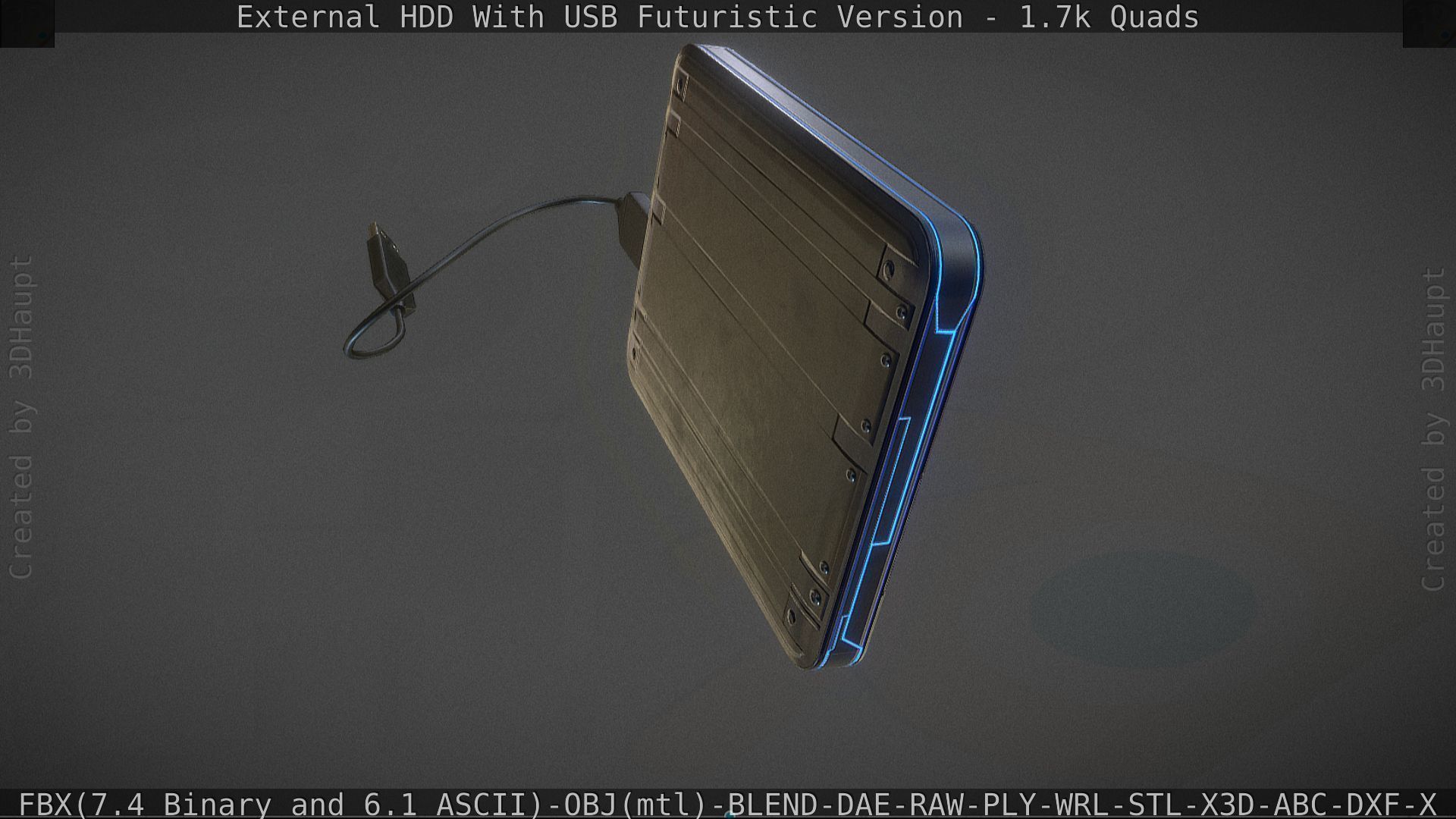 External HDD With USB Cable Rigged Futuristic Version Low-poly 3D model_86