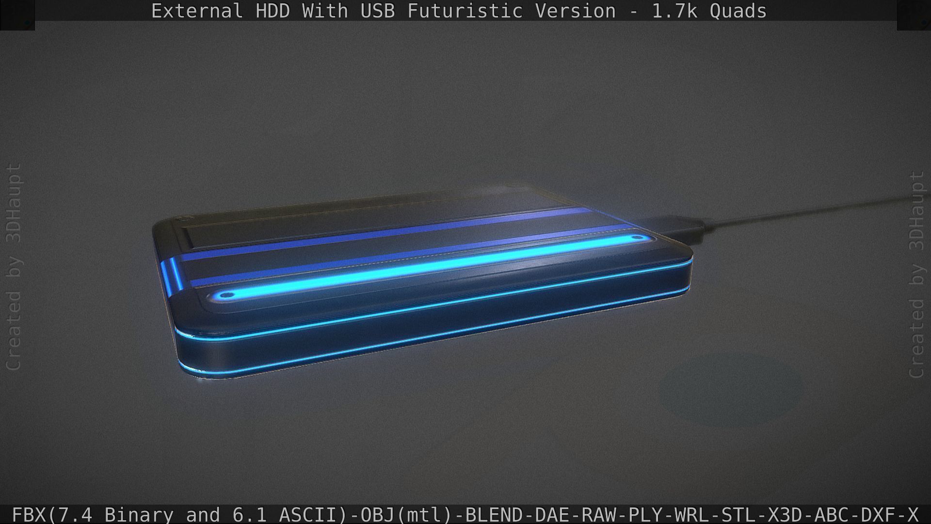 External HDD With USB Cable Rigged Futuristic Version Low-poly 3D model_112
