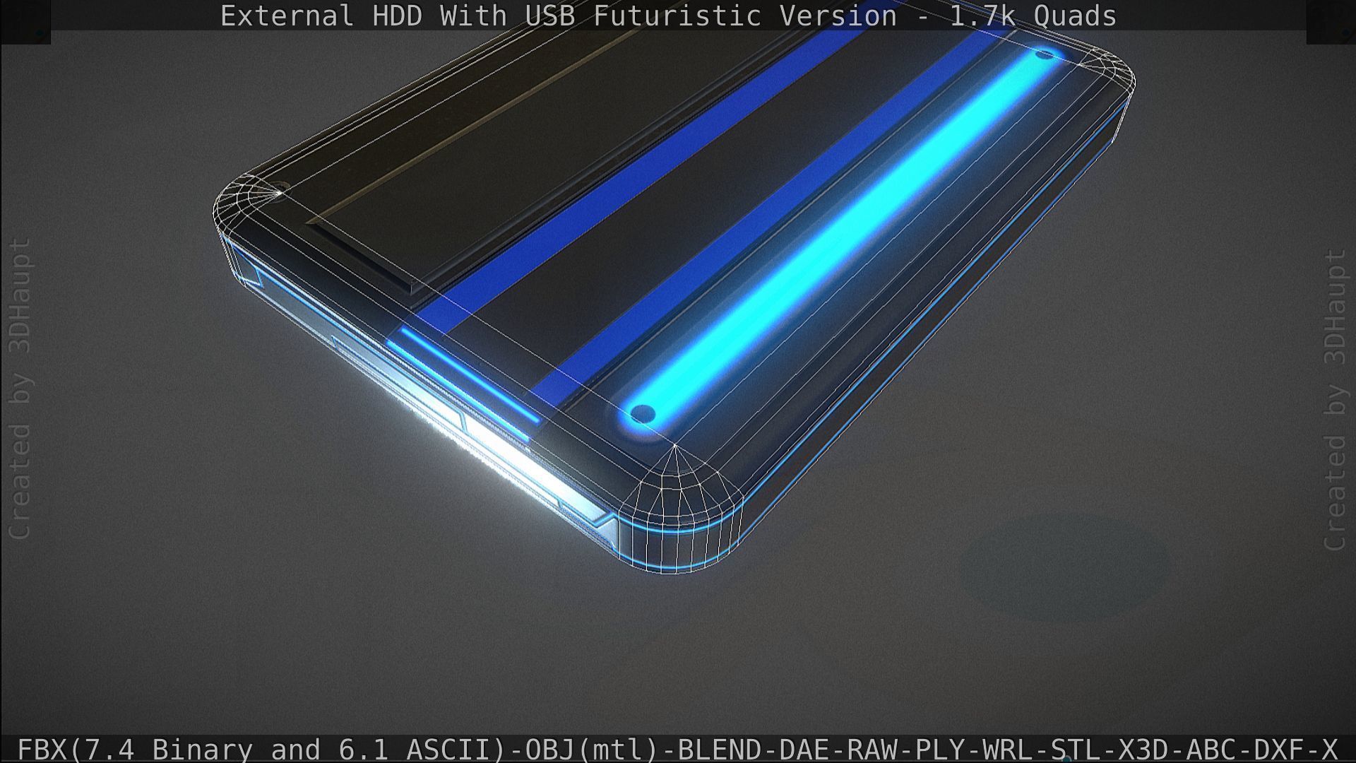 External HDD With USB Cable Rigged Futuristic Version Low-poly 3D model_157