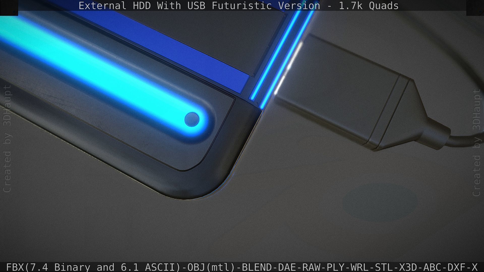 External HDD With USB Cable Rigged Futuristic Version Low-poly 3D model_76