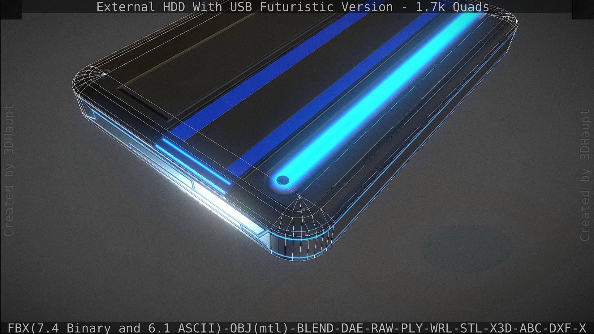 External HDD With USB Cable Rigged Futuristic Version Low-poly 3D model_155