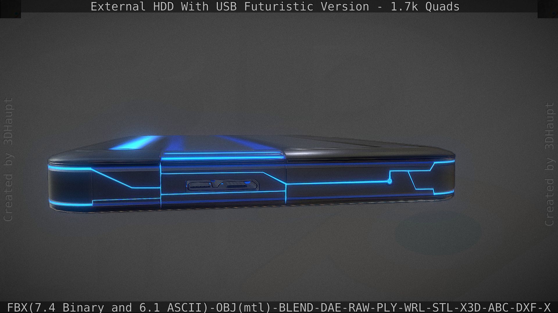 External HDD With USB Cable Rigged Futuristic Version Low-poly 3D model_60