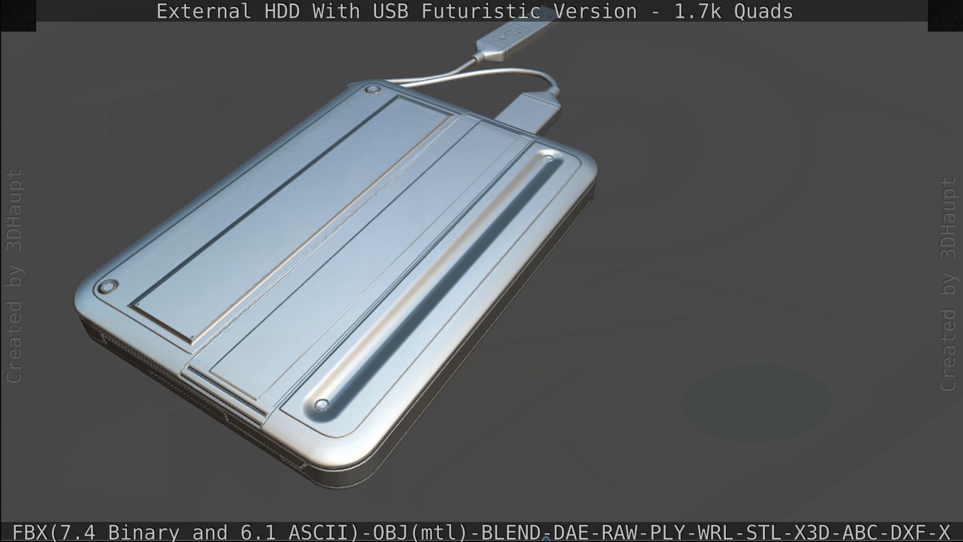 External HDD With USB Cable Rigged Futuristic Version Low-poly 3D model_178