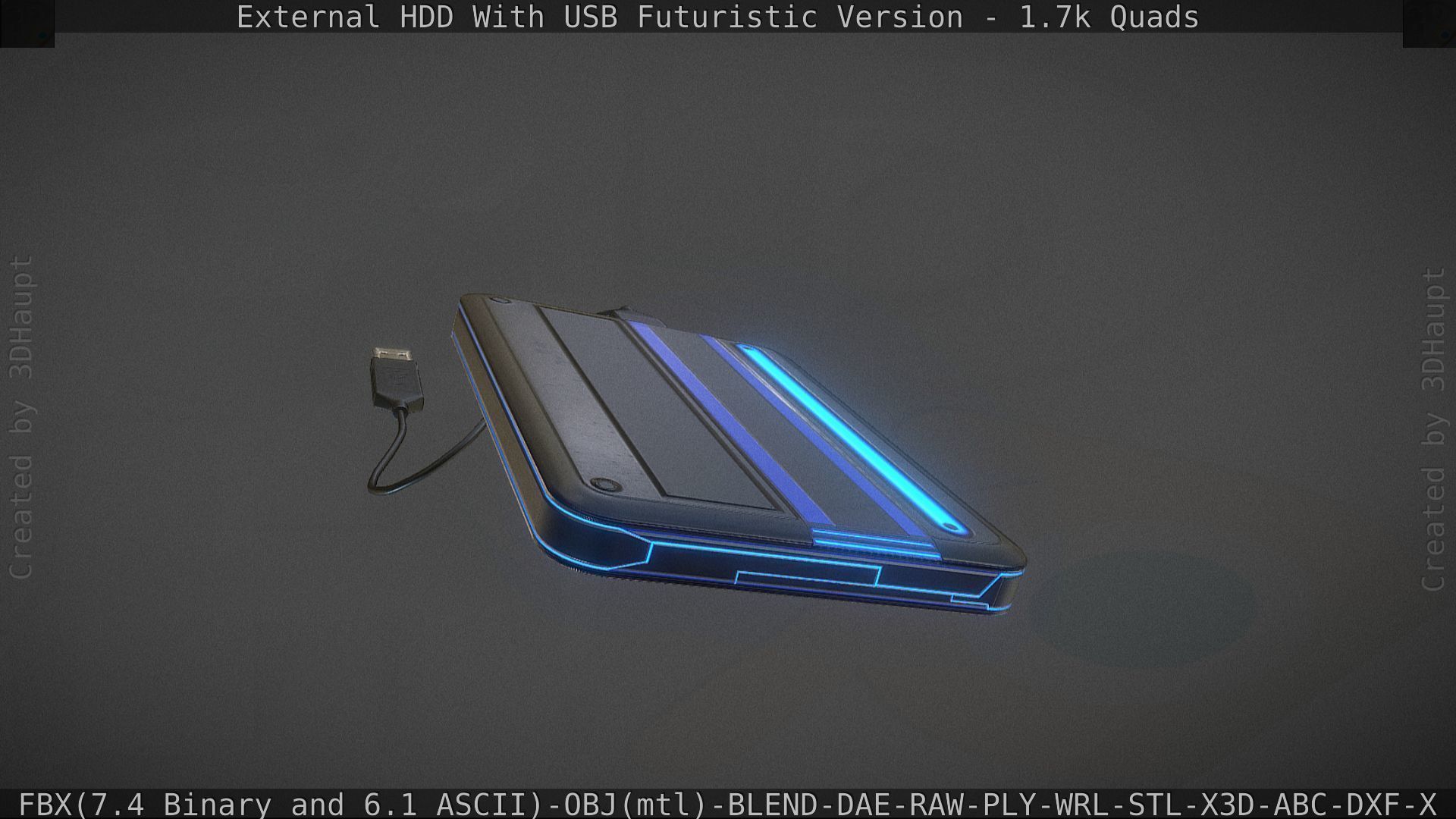 External HDD With USB Cable Rigged Futuristic Version Low-poly 3D model_88