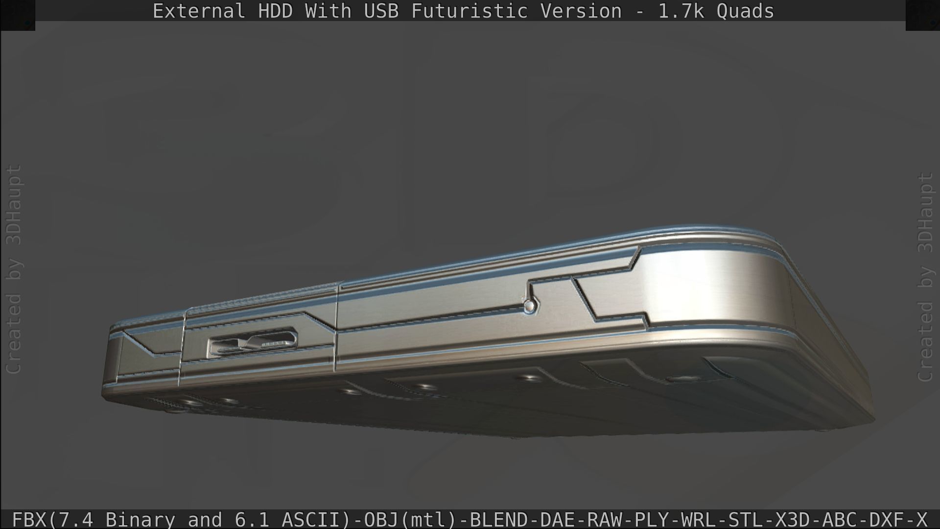 External HDD With USB Cable Rigged Futuristic Version Low-poly 3D model_191
