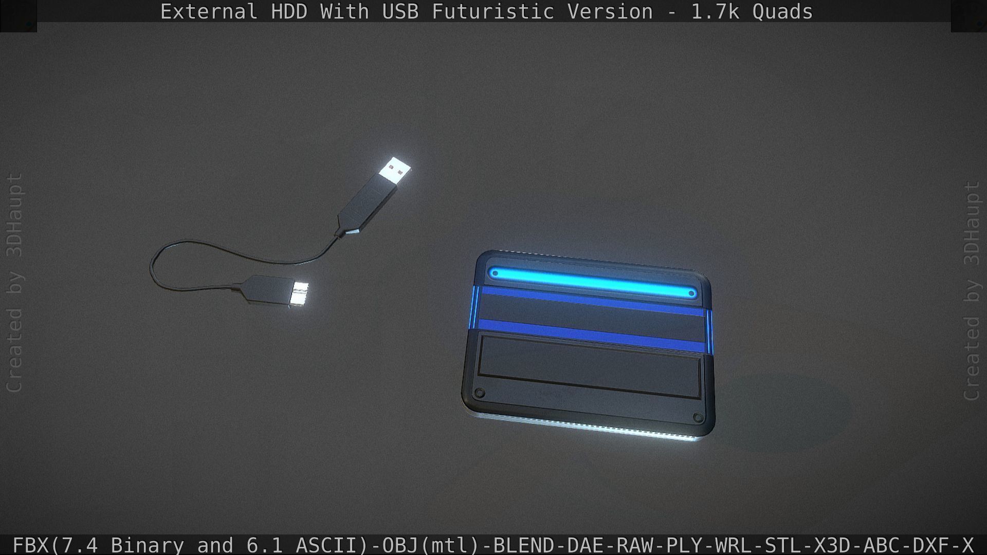 External HDD With USB Cable Rigged Futuristic Version Low-poly 3D model_44