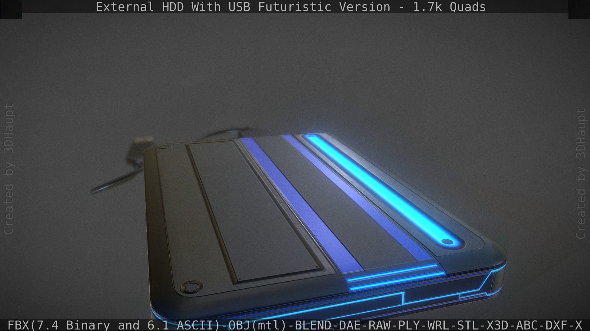 External HDD With USB Cable Rigged Futuristic Version Low-poly 3D model_85