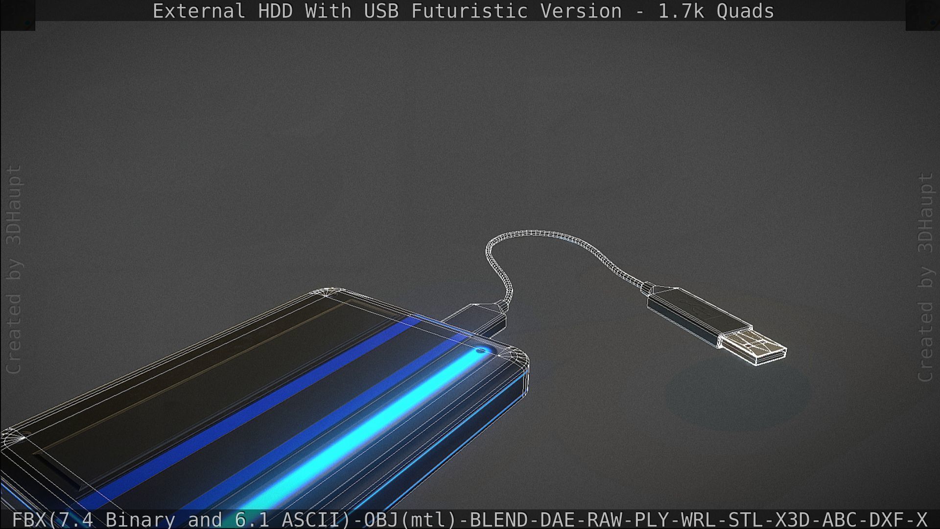 External HDD With USB Cable Rigged Futuristic Version Low-poly 3D model_152