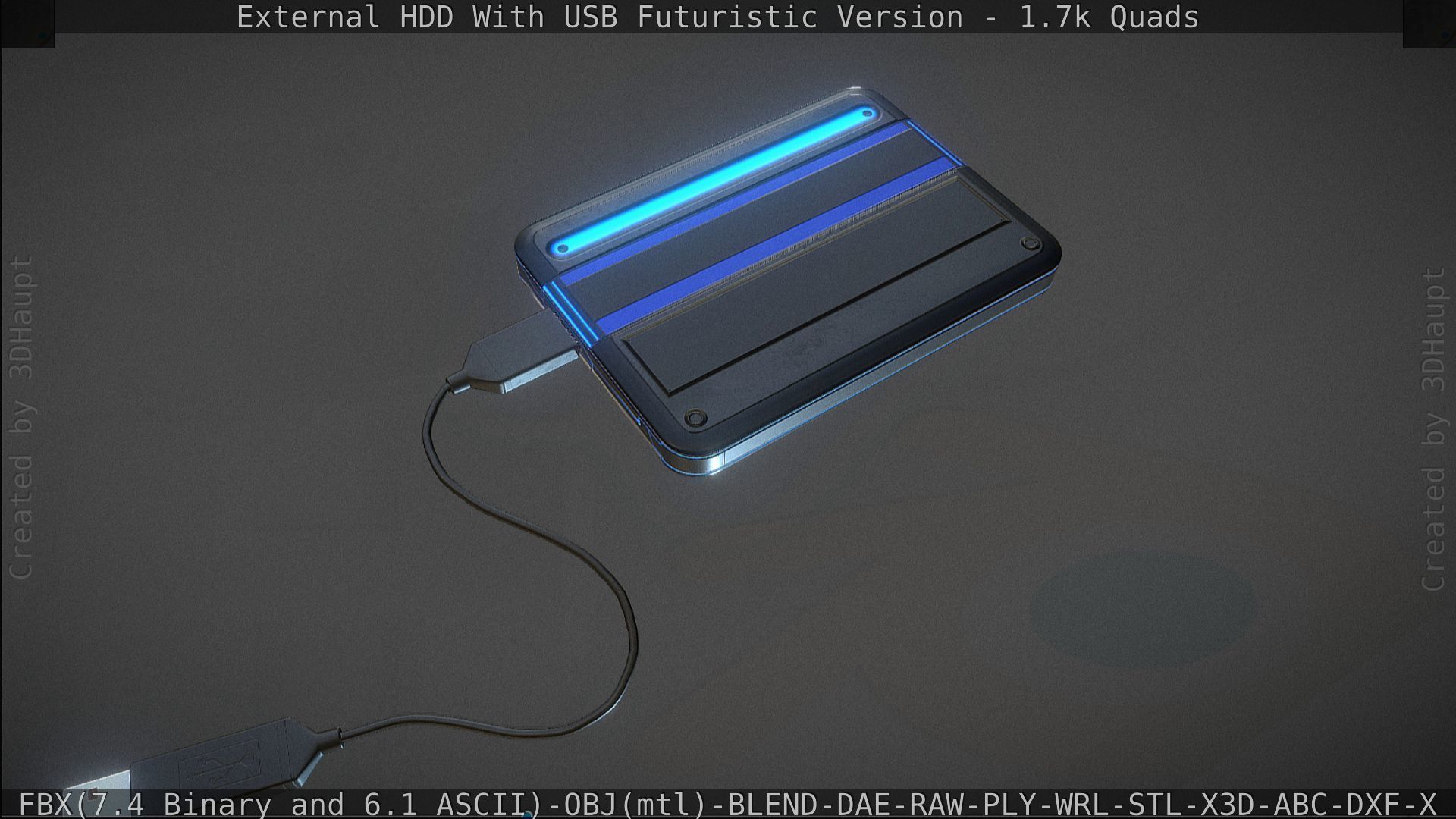 External HDD With USB Cable Rigged Futuristic Version Low-poly 3D model_130
