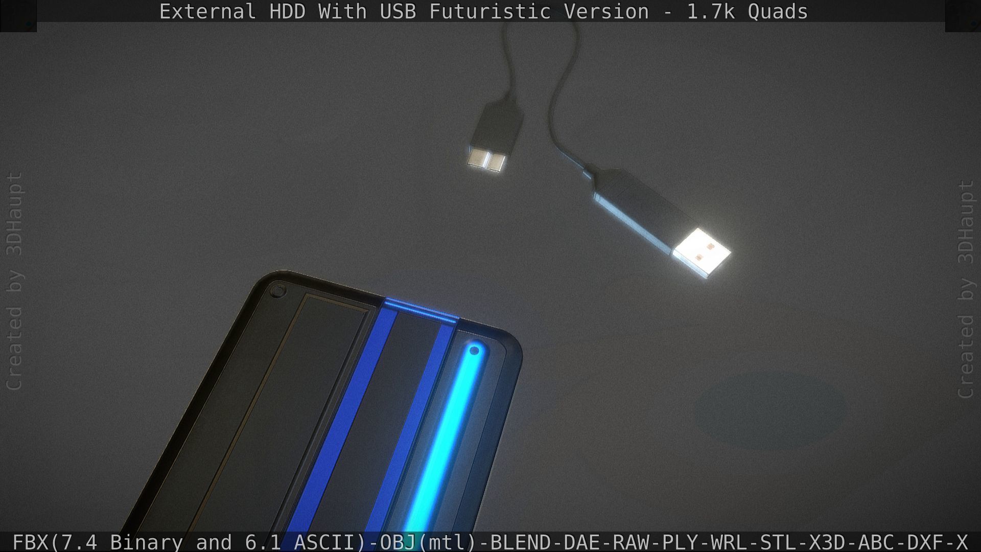 External HDD With USB Cable Rigged Futuristic Version Low-poly 3D model_101