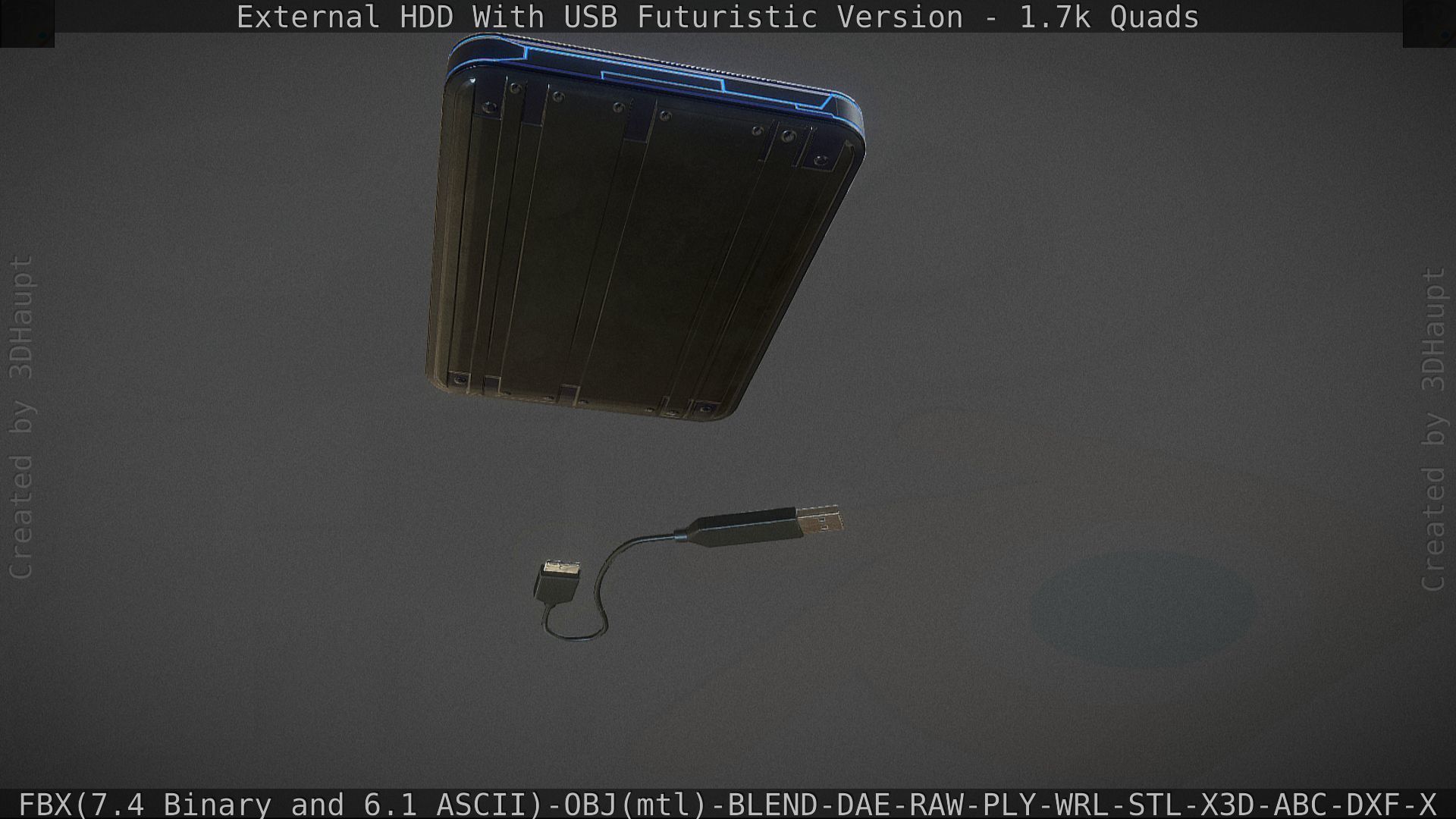 External HDD With USB Cable Rigged Futuristic Version Low-poly 3D model_43